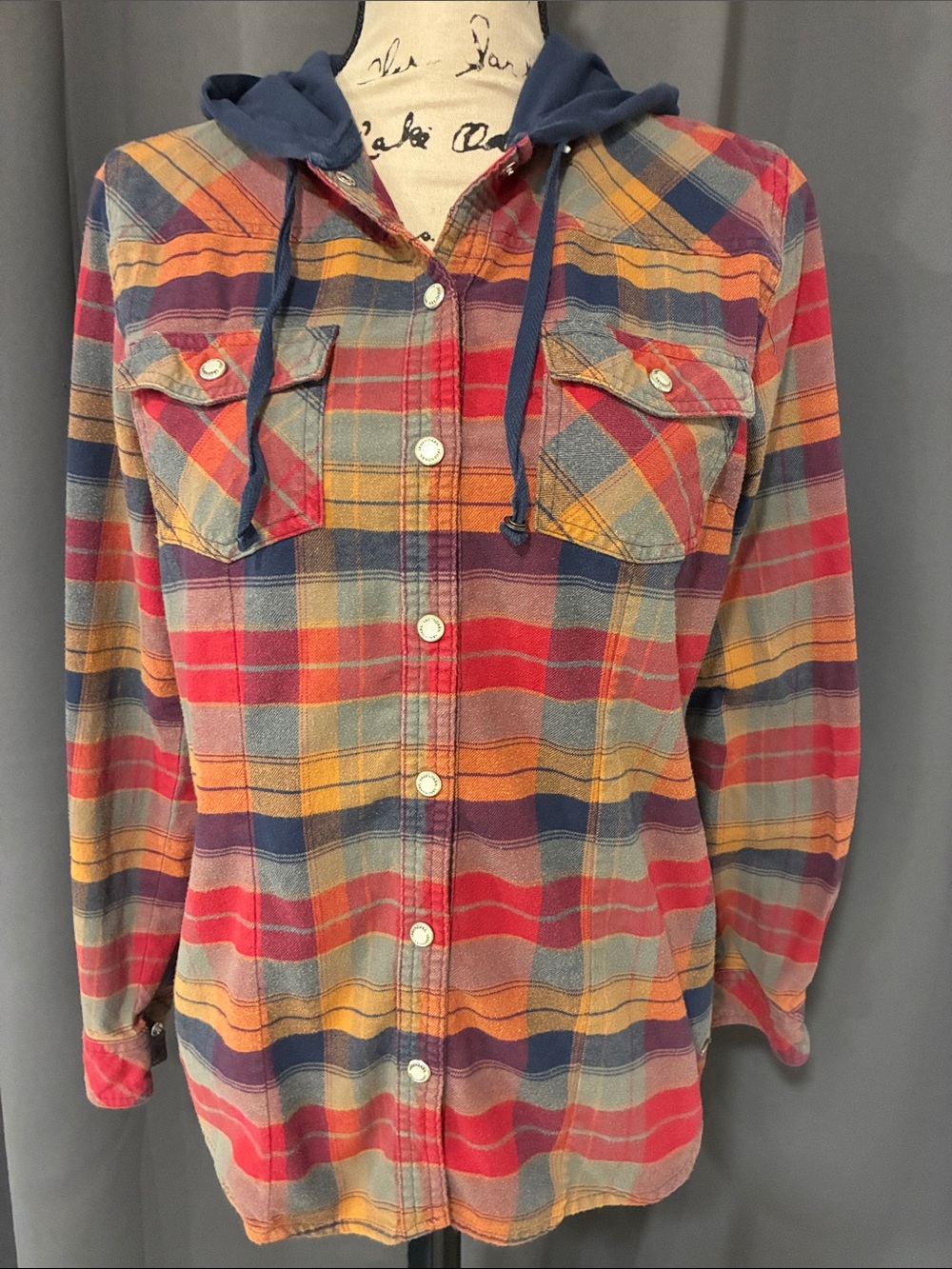 Legendary Whitetails Men's Hooded Plaid Button-Down Shirt - Red, Navy, Yellow